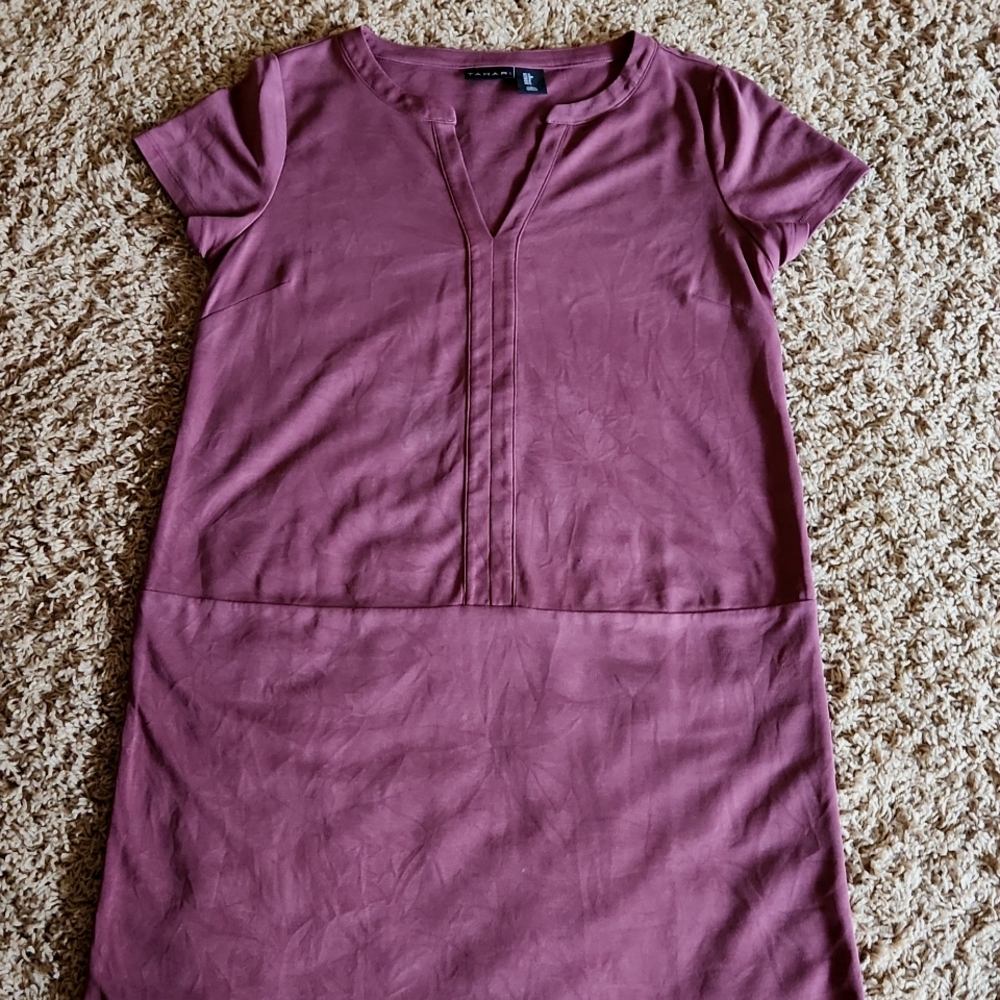 Tahari wine/plum colored womans short sleeve dress size small